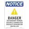Signmission OSHA Notice, 5" Height, Danger Secondary Power Sign With Symbol, 5" X 3.5", Portrait OS-NS-D-35-V-10919 - alternate 1